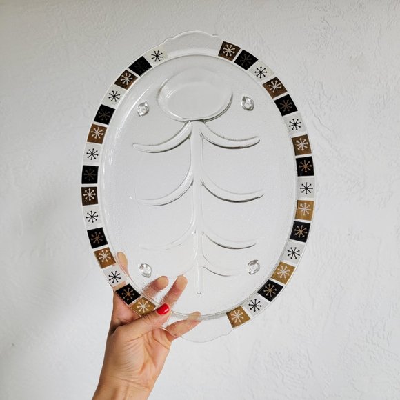 1960s Atomic Starburst Snowflake Inland Glass Footed Serving Platter - Picture 5 of 7